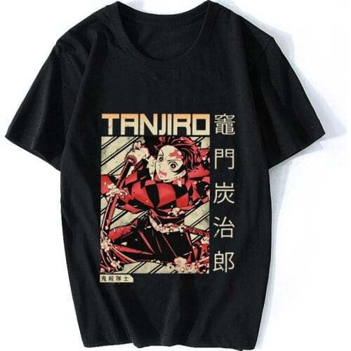Vintage Anime Manga Demon Slayer T Shirt Men Cotton T-shirt Short Sleeve Kimetsu No Yaiba Tanjiro Kamado Tee Clothing Harajuku