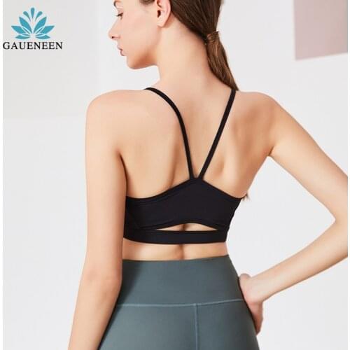 GAUENEEN Women Sports Bra Push Up Padded Yoga Bra Gym Workout Running Solid Color Halter Fitness Tank Top