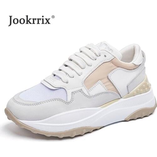 Jookrrix 2020 Women Summer Fashion Increased 5cm Wedges Thick Sole Shoes For Female Genuine Leather Chunky Sneakers ZD2701