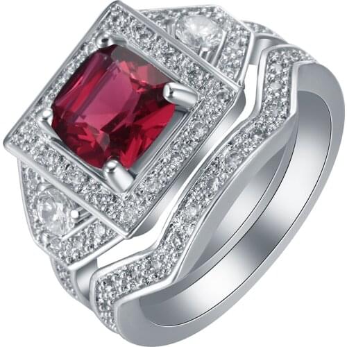 Silver Plated ring set red cz white zircon new design trendy fashion women luxury wedding engagement gift rings jewelry