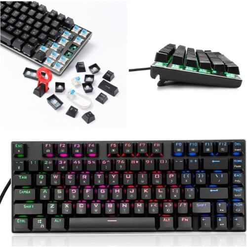 Russian Keyboard USB Wired RGB Backlight Mechanical Keyboard 81 Keys Blue Switches Gaming Keyboard Z88