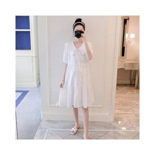 Fashion mid-length chiffon dress Korean version of pregnant women summer new white maternity dress