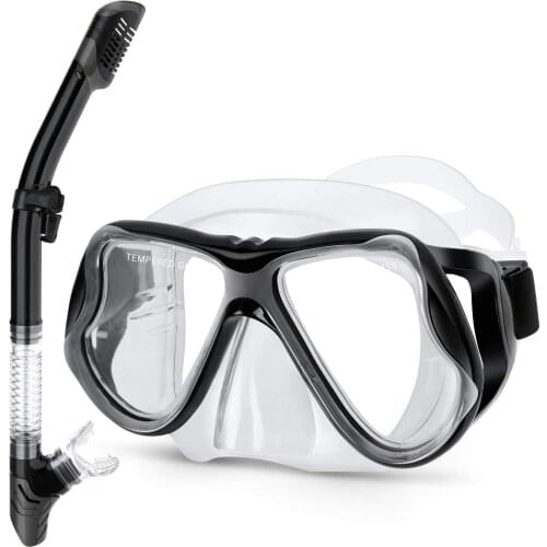 Dry Top Snorkel Set - Impact Resistant Tempered Glass Diving Mask, Snorkeling Mask for Best Vision, Easy Adjustable Strap