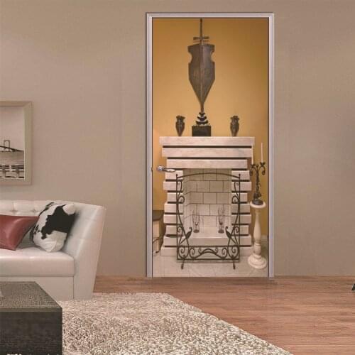 Colomac 3d fireplace pattern wall door sticker self-adhesive door renovation decorative living room bedroom decoration accessory