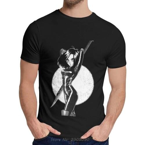 New Men Cotton T-shirt Battle Angel Alita Anime Tshirt Men Print O-neck Tshirt Hip Hop Tees Harajuku Anime