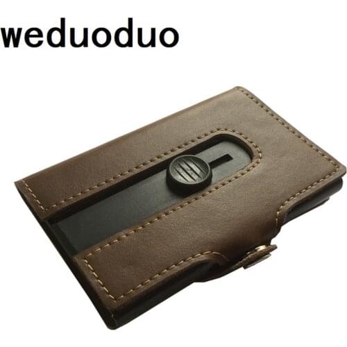 2019 New Style Genuine Leather Card Holder Fashion Smart Card Wallet HASP Mini Aluminium Credit Card Holder Card Bag For Men