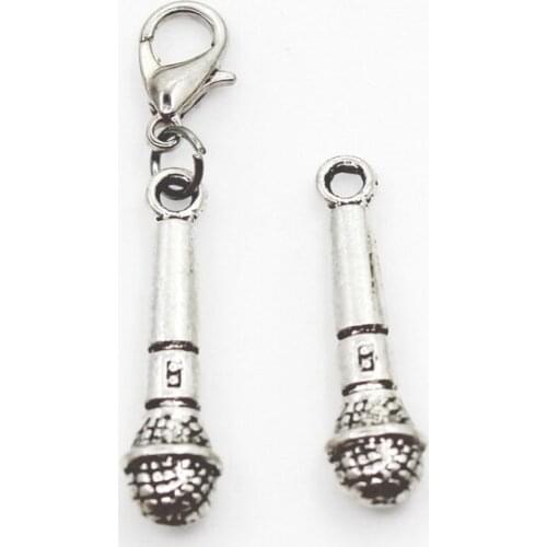 New Arrival 20pcs Silver Microphone Dangle Charms Lobster Clasp DIY Bracelet Necklace Pendants Jewelry Hanging Charms