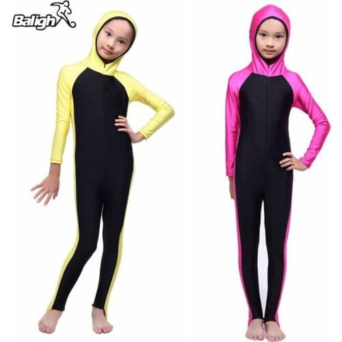 New Muslim Arab Kids Girls Modest Swimwear Full Cover Swimsuit Islamic Beachwear 2-14Y