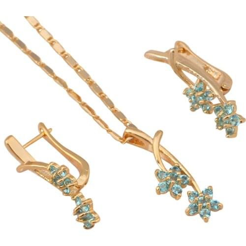 Gift for Valentines Day light blue Zircon crystal Gold tone Fashion Jewelry Jewelry sets Necklace Earrings JS439A