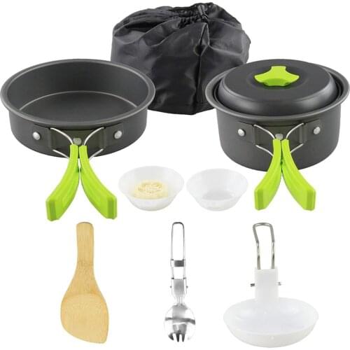 Camping Cookware Portable Outdoor Cooker Pots and Pans Set for Backpacking Camping Picnic Spoon Fork Utensil Tableware