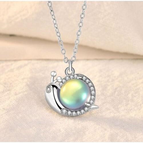 S925 Sterling Silver Moonstone Snail Necklace Female Pastoral Style Simple Personality Niche Design Clavicle Chain