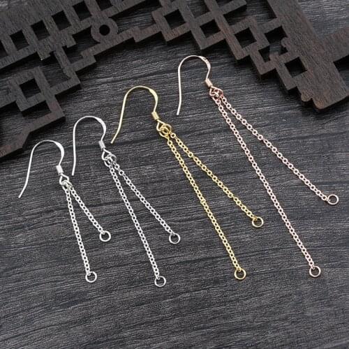 2pcs 925 Sterling Silver Earring With Dangle Tassel Connectors Ear Crochet Eardrop Extension Chains DIY Jewelry Making Findings