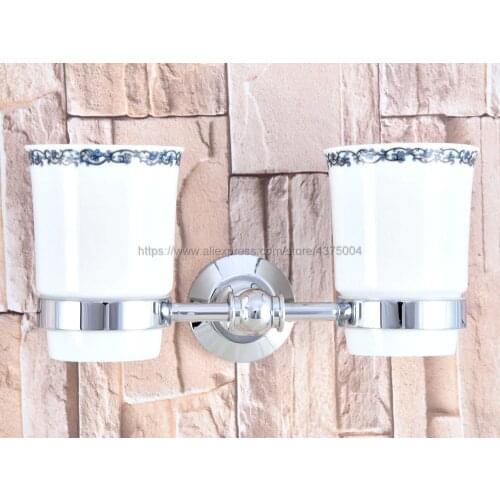 Modern Style Polished Chrome Toothbrush Holder Bathroom Accessories Toothbrush Holder Ceramic Cup Wall Mount Nba796