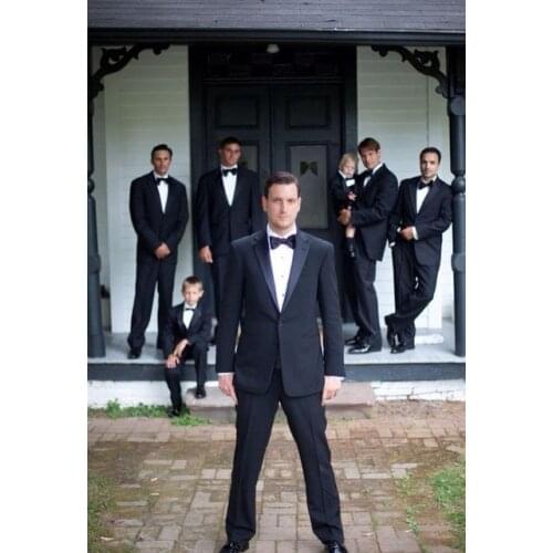 Wedding Black Notch Lapel Men Suits Blazer Elegant Grooms Best Man Tuxedo Summer Beach Slim Fit 2 Pieces (Jacket+Pants+Tie)