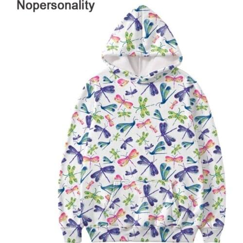 Nopersonality Dragfly Print Streetwear Hip Hop Hoodies Teenagers Girls Hoodies Spring Autumn Oversize Pullover with Pocket