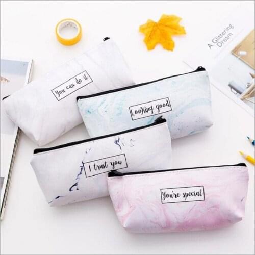 Creative Marble Pencil Case Cute Leather Pencil Bag Kawai Girls Boys Pen Box For School Stationery Kids Gift Office Supplies