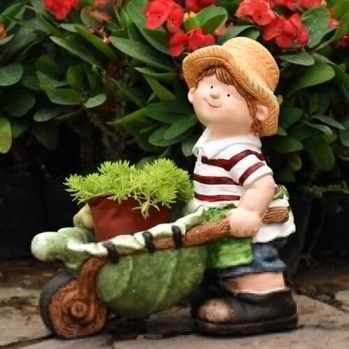 Top floor balcony flower pot outdoor decor terrace garden landscaping kindergarten ornament cute boy girl vase gold vase cl31501