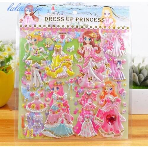 Eight Kinds Double-deck Large Size PVC Material High Quality Waterproof Stickers DIY Girl Changing Clothes 3D Bubble Stickers