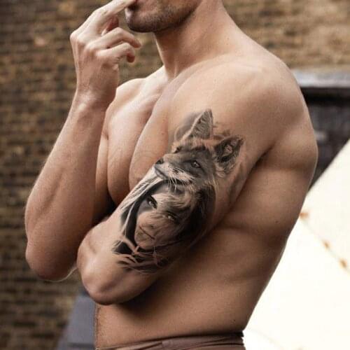 Temporary Tattoo Stickers Black Fox Head Girl Reed Fake Tatto Waterproof Tatoo Back Leg Arm Belly Big Size for Women Men Girl