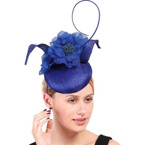 High Quality 4-Layer Sinamay Women Fascinators Accessories Royal Blue Hats Nice Flower Headpiece Female Amazing Chapeau Caps
