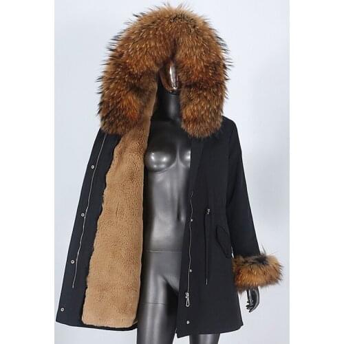 2021 Waterproof Long Parka Real Fur Coat Winter Jacket Women Natural Raccoon Fur Collar Hooded Thick Warm Detachable Outerwear