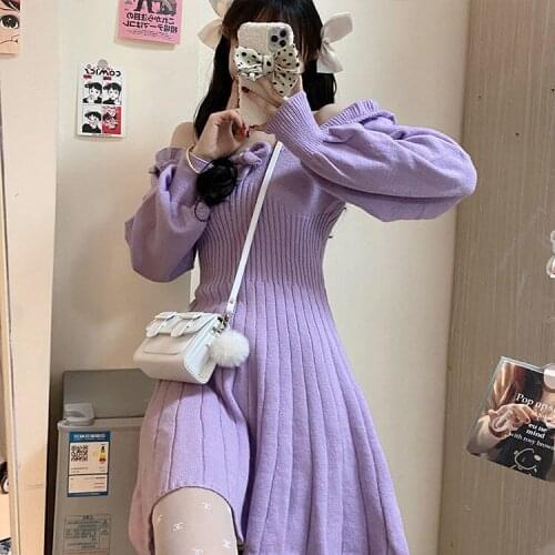 2021 Spring Women Knitted Dress Female Vintage High Waist Loose Dress Lady Square Collar Vintage Elegant Mid Party Vestido H1028