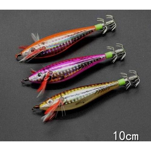 10Pcs 9g 10cm Fishing Squid Hook Wood Shrimp Artificial Lure Glow Jigging Octopus Jig Luminous Fishing Tackle