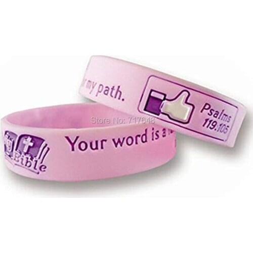 300pcs Religious Inspirational Christ Lamp and Light Bible Psalms 119:105 wristband silicone bracelets free shipping by FEDEX A