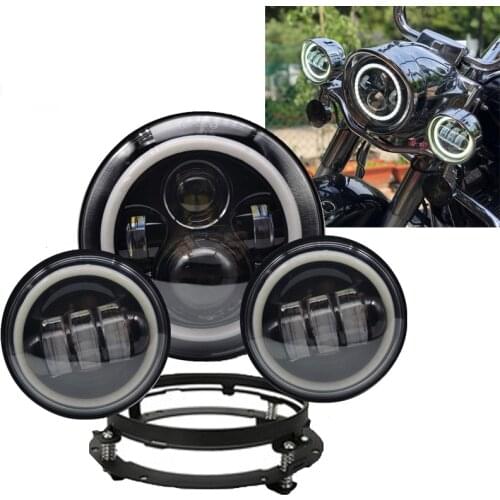 7 inch Motos 40W LED Motorcycle Headlight 4.5 inch Fog Lamps with 7'' Bracket for Harley Touring Street Glide Road Glide