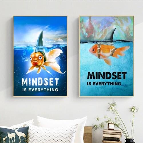 Mindset Is Everything Motivation Cartoon Fish Poster Painting On The Room Decorative Canvas Prints Wall Art Dream Pictures
