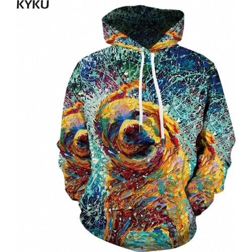 KYKU Brand Psychedelic Sweatshirts men Wolf Sweatshirt Printed Abstract Hoodie Print Gothic Hoody Anime Graffiti Hooded Casual