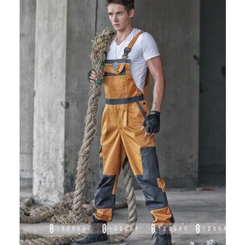 Mens fashion Spring and summer one piece work wear bib pants plus size wear-resistant tooling spaghetti strap uniform pants