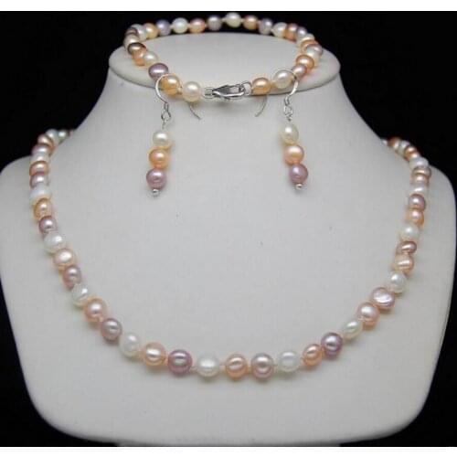 Nice 6-7mm multicolor Pearl Necklaces & Bracelets & Earrings set