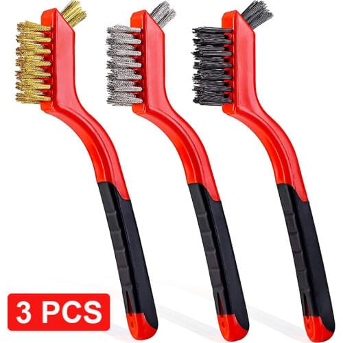 3pcs Wire Brush Set-Nylon/Brass/Stainless Steel Bristles Double head Window Sofa Air Conditioner Gap Precious Metals Clean Brush
