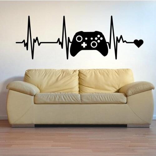 Large Heartbeat Video Game Xbox Controller Wall Decal Gaming Zone Gamer Joystick Gamepad Wall Sticker Vinyl Playroom Vinyl Decor