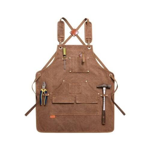 New Durable Goods Heavy Duty Unisex Canvas Work Apron with Tool Pockets Cross-Back Straps Adjustable For Woodworking Painting