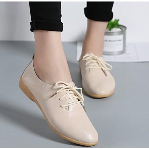 2021 Autumn Womens Shoes Round Head Lace Shoes Female Leather Wild Autumn Casual Small Leather Shoes