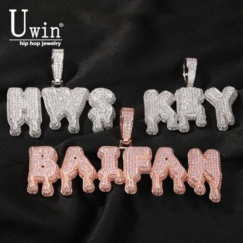 Uwin Drip Letters Name Necklace Custom CZ Bubble Pendant Pink Initial Name Personalized Necklace Hiphop Jewelry