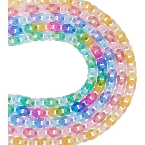Pandahall 5Strand Rainbow Color Transparent Acrylic Handmade Curb Chain Twisted Chain Link for DIY Craft Necklace Jewelry Making