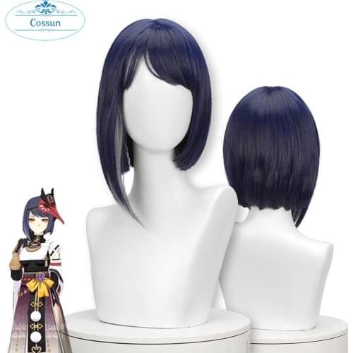Genshin Impact Kujou Sara Wig Cosplay 35cm Short Straight Wig Heat Resistant Synthetic Hair