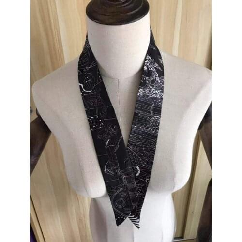 2021 new arrival fashion head band black 100% silk scarf 105*6 cm long shawl twill belt strap for women girl lady
