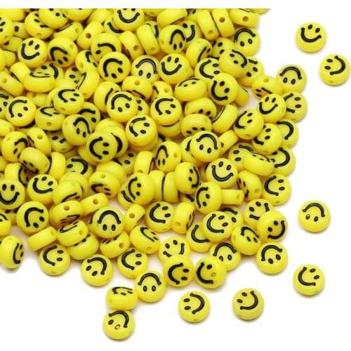 Flat Round 4x7mm Yellow And Black Smiley Face Acrylic Beads Loose Spacer Beads For Jewelry Making DIY Handmade Bracelet Supplies