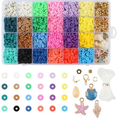 24 Colors 6mm Flat Round Clay Beads for Jewelry Making Necklaces and Bracelets DIY Earring Necklace Craft Set