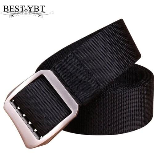 Best YBT Unisex belt high quality solid color Nylon Alloy buckle Men belt casual simple cowboy pants decoration belt