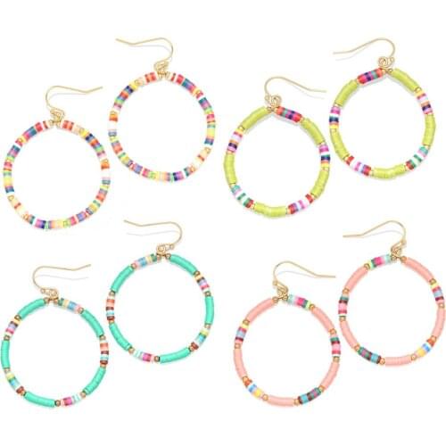 Boho Multicolored Polymer Clay Discs Beads Hook Earings Women Girl Bohemian Mix Color 2020 New Fashion Beach Surfer Jewelry Gift