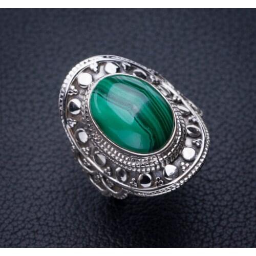 StarGems Natural Malachite Handmade 925 Sterling Silver Ring 6.5 E2968