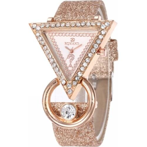 Rhinestone Triangle Dial Shimmer Faux Leather Band Women Quartz Wrist Watch Rhinestone Inlaid Flash Belt Watch, Party Gift Watch
