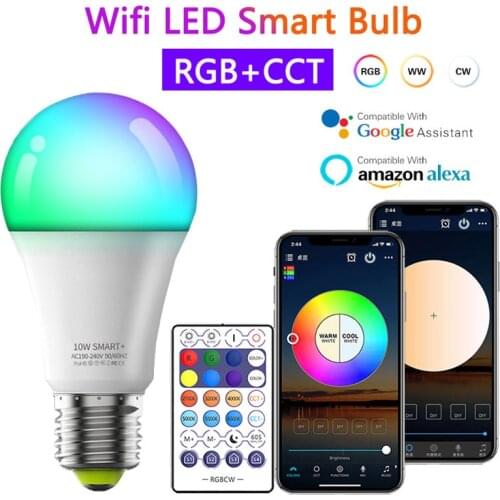 9W 10W WiFi Smart RGB+CCT E27 Led Bulb Wireless Remote Controller 110V-220V Magic Light bulb Lamp Work with Alexa Google Home