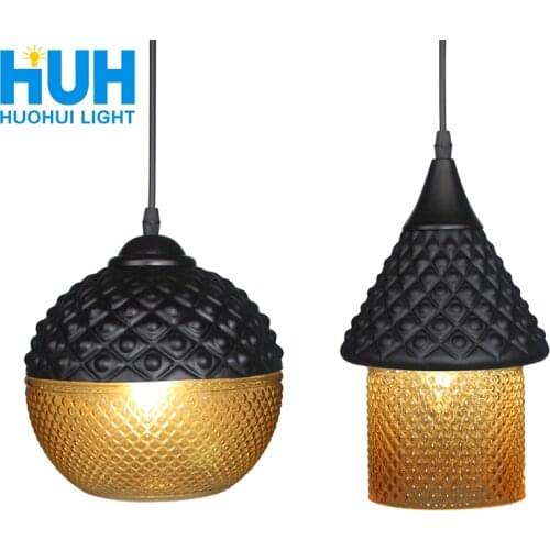 Vintage Pendant Light LED Loft Industrial Style Amber Glass E27 Lamp Bar/Restaurant Retro Room Bar Bed Room 2 Style Pendant Lamp