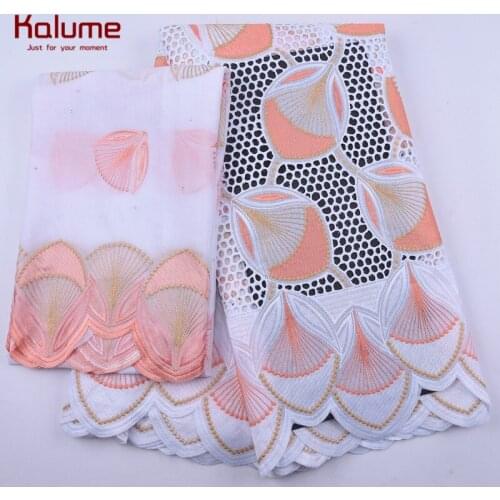 Kalume High Quality Headcloth African Cotton Lace Fabric 5+2Yards Nigerian Hole Swiss Voile Lace Fabric Stones For Sewing 2027